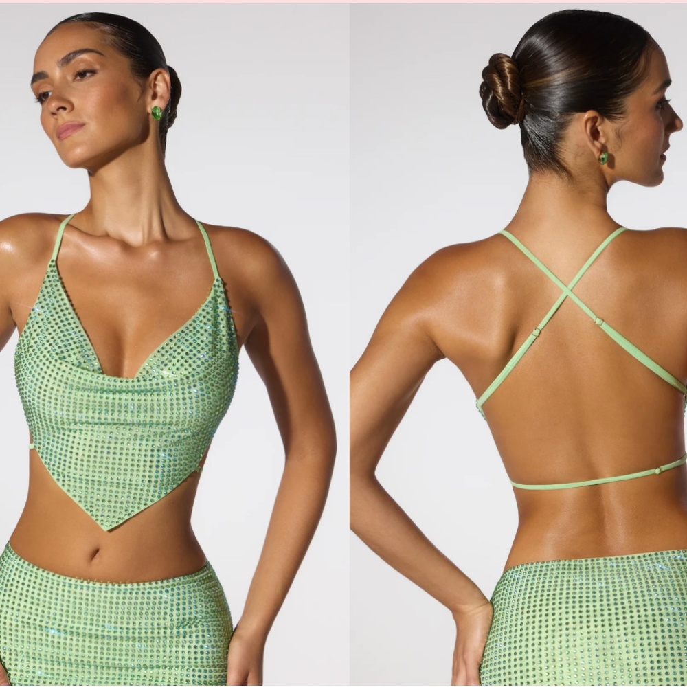 Oh polly backless green sequin top